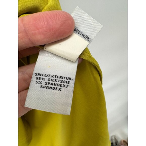 Diane von Furstenberg 100% Silk Mock Neck Button Up Yellow Blouse Shirt - Picture 6 of 9